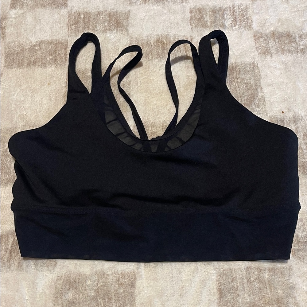 ALO Yoga Black Mesh-Trim Double-Strap Sports Bra